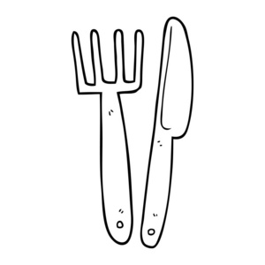 餐厅符号线条画卡通刀叉3d插图.