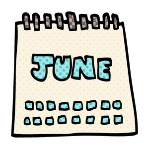 卡通涂鸦日历显示六月的月份