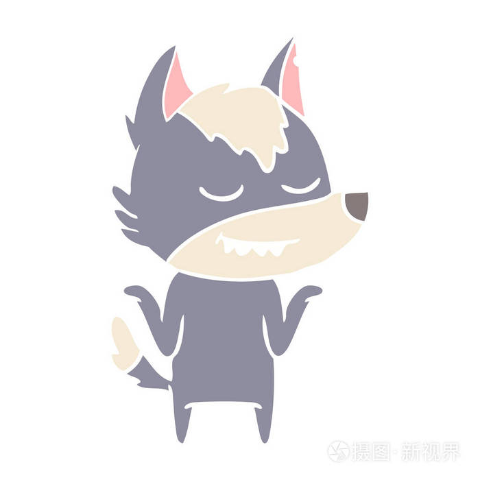 友好的平色风格卡通狼