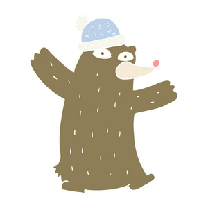 熊戴帽子的平面彩色插图