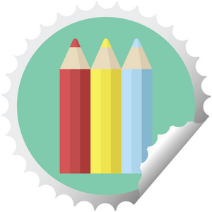 彩色铅笔图形插图圆形贴纸邮票