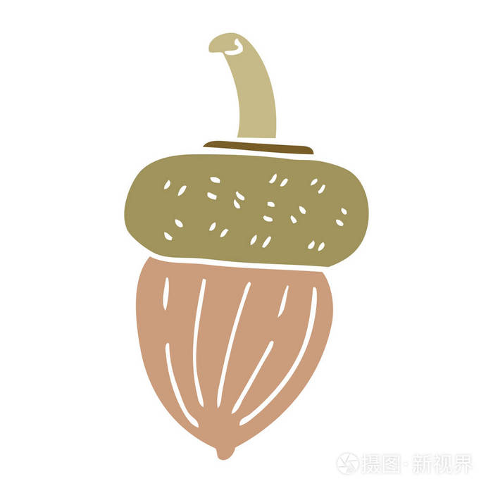 卡通涂鸦橡子平面图标隔离在白色背景矢量插图插画-正版商用图片147