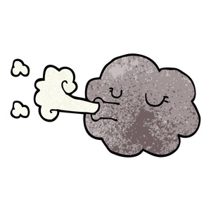 卡通涂鸦云吹大风画线卡通云吹大风在大风天气用伞搭建可爱的卡通猪