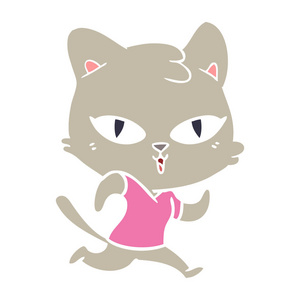 小猫跑步平色风格卡通猫出来跑步照片