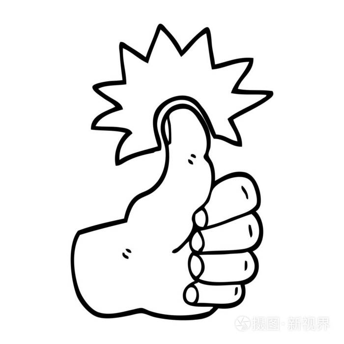 黑白卡通竖起大拇指象征插画-正版商用图片147g6o-摄图新视界