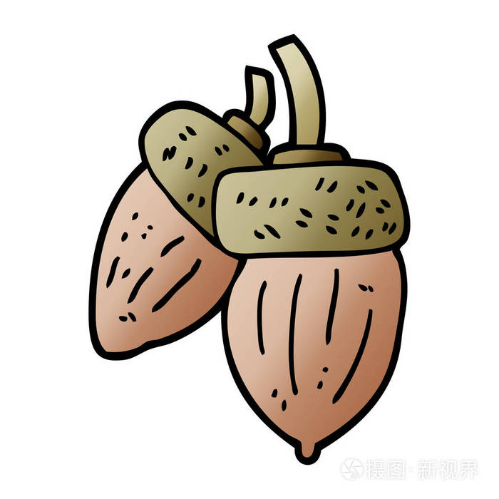 卡通涂鸦橡子平面图标隔离在白色背景矢量插图插画-正版商用图片147