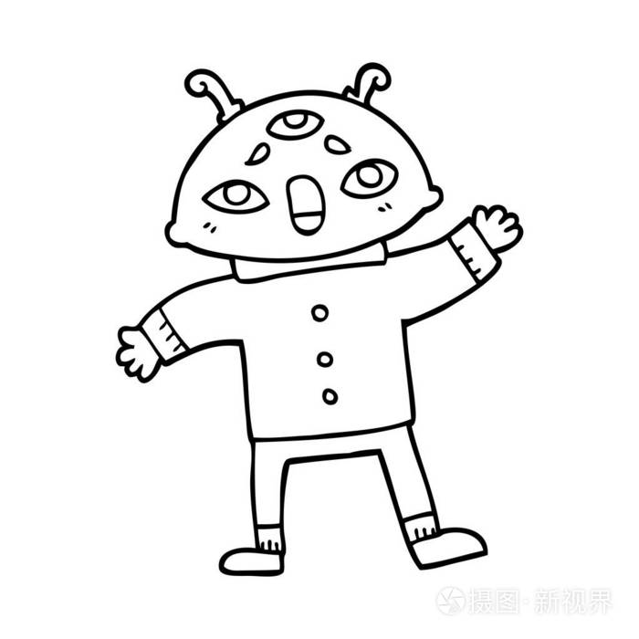 线绘卡通外星人太空人