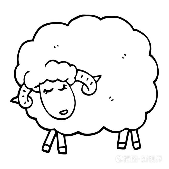 线描卡通黑羊插画-正版商用图片147je1-摄图新视界