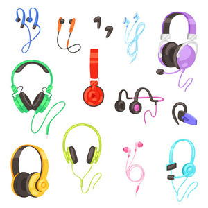 耳机矢量耳机听立体声音乐耳机和现代音频 dj 设备插图套耳机音量设备技术隔离在白色背景