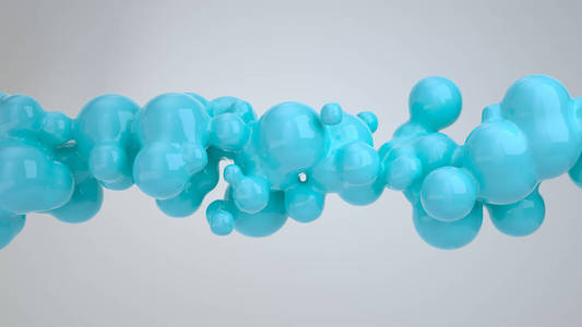 从白色背景上的球体形状抽象出蓝色气泡。 三维渲染图