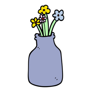 花瓶中的手绘涂鸦风格卡通花
