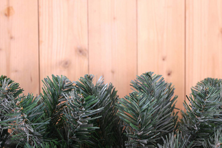 木板上的圣诞树背景
