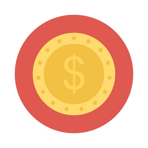 美元硬币平面图标孤立的白色背景矢量插图
