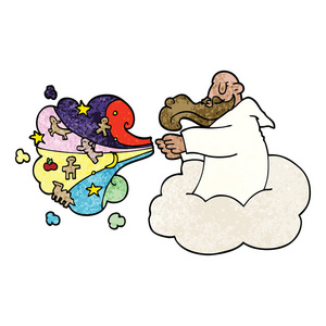 卡通涂鸦上帝创造宇宙照片