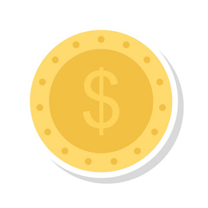 美元硬币平面图标孤立的白色背景矢量插图