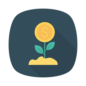 花与美元硬币平面图标隔离白色背景矢量插图增长货币概念