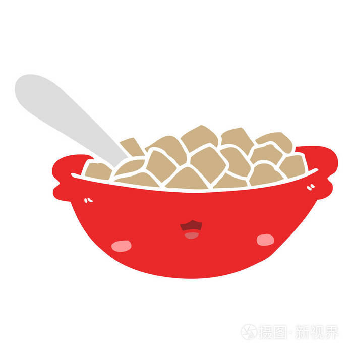 可爱的平色风格卡通碗麦片