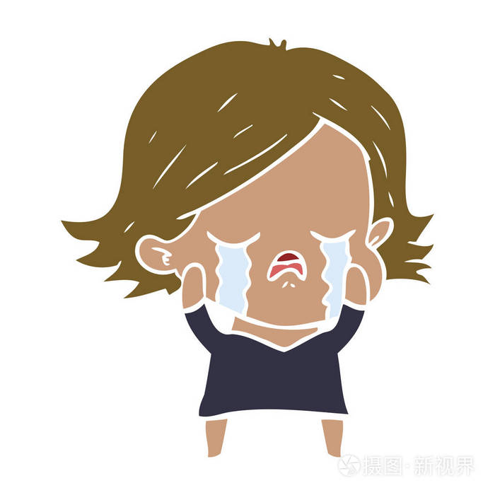 平色风格卡通女孩哭泣