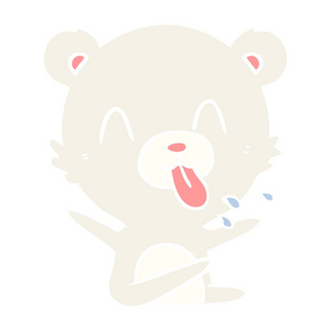 粗鲁的平色风格卡通北极熊伸出舌头