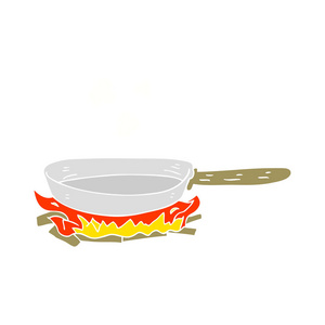 火煎锅平面彩色插图