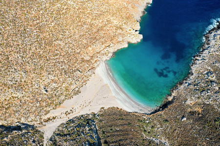 s eye view of bay with beautiful beach near Sikati cave, Kalymno