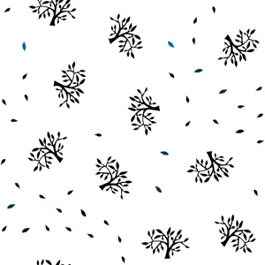 深蓝色矢量无缝抽象设计与叶枝。 在白色背景上以自然的方式留下树枝。 时尚面料壁纸的图案。