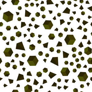 深绿色黄色矢量无缝等距布局与矩形三角形。 抽象梯度插图与三角形立方体。 织物壁纸设计图案。