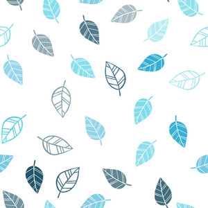 浅蓝色矢量无缝自然背景与叶子。 全新的彩色插图，模糊风格与叶子。 时尚面料壁纸的图案。