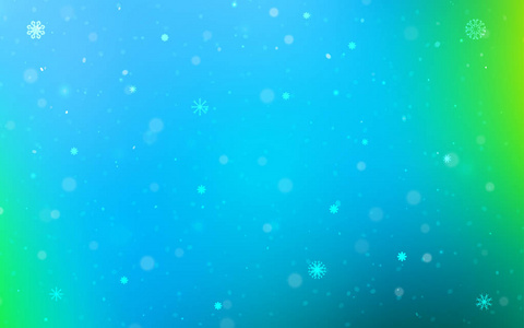 浅蓝绿色矢量图案与圣诞雪花。 模糊装饰设计在圣诞节风格与雪。 该模式可用于新年传单。