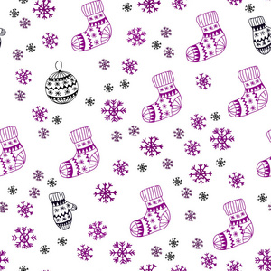 深色粉红矢量无缝背景与圣诞雪花，球，袜子，手套。闪烁抽象插图与梯度。窗帘，窗帘的纹理。
