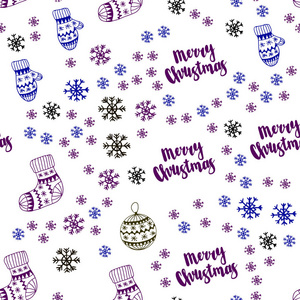 深色多色矢量无缝覆盖美丽的雪花，球，袜子，手套。带有圣诞符号的彩色插图。图案设计面料，壁纸。