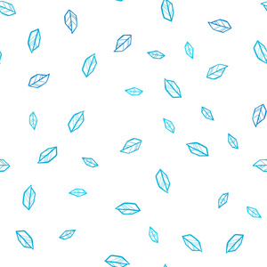 浅蓝矢量无缝涂鸦背景与叶子。五颜六色的抽象插图与树叶涂鸦风格。纺织品织物壁纸的设计。