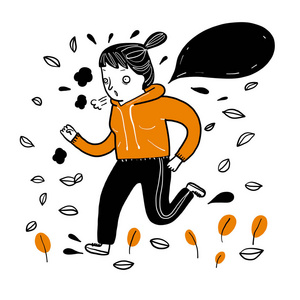 锻炼涂鸦漂亮的女孩在冬天寒冷的天气里跑步锻炼.