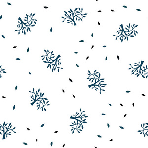 深色蓝色矢量无缝涂鸦布局与叶子，树枝。抽象插图以树叶，树枝为涂鸦风格。设计为壁纸，面料制造者。