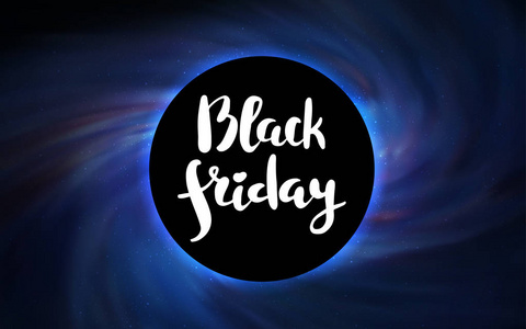 黑色紫色矢量覆盖有一个黑洞，星云。装饰设计在空间风格与黑洞。黑色星期五设计广告，广告。
