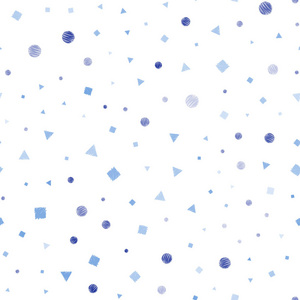 浅蓝矢量无缝覆盖与多边形风格与圆圈。抽象插图用彩色的点，线，正方体..纺织品织物壁纸的设计。