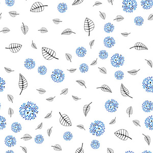 深蓝色矢量无缝抽象设计与叶花。 用树叶花闪闪发光的彩色插图。 织物壁纸设计图案。