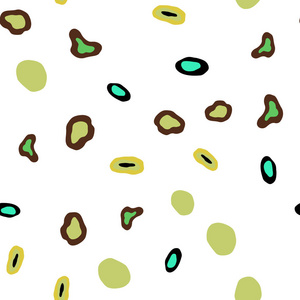 浅绿色黄色矢量无缝覆盖斑点。 插图与一套闪亮的彩色抽象圆圈。 壁纸面料制造商的时尚设计。