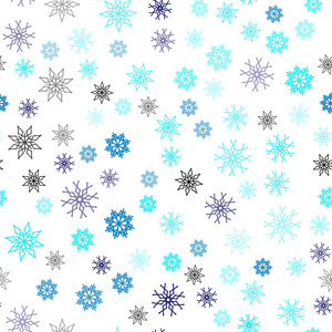 深蓝色矢量无缝布局与明亮的雪花。 闪耀的彩色插图与雪在圣诞节风格。 时尚面料壁纸的图案。