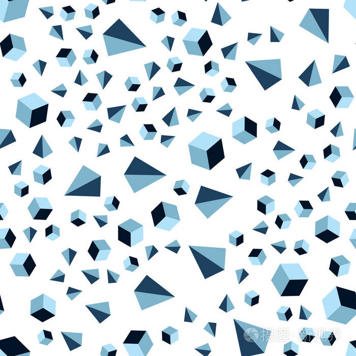 浅蓝色矢量无缝等距纹理与多风格与立方体.