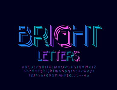 矢量现代阴影字母数字和符号。 鲜艳的彩色字母表。 创造性的3D字体。