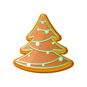 姜饼冷杉树。在白色背景查出的圣诞生姜面包向量例证