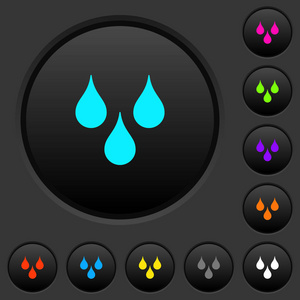 水滴暗推按钮与生动的颜色图标深灰色背景