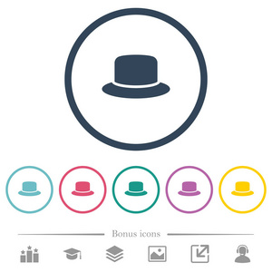 帽子平色图标在圆形轮廓。 包括6个奖金图标。