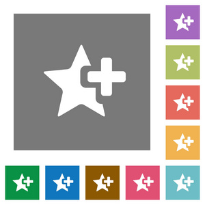 添加简单颜色方形背景的星型平面图标。
