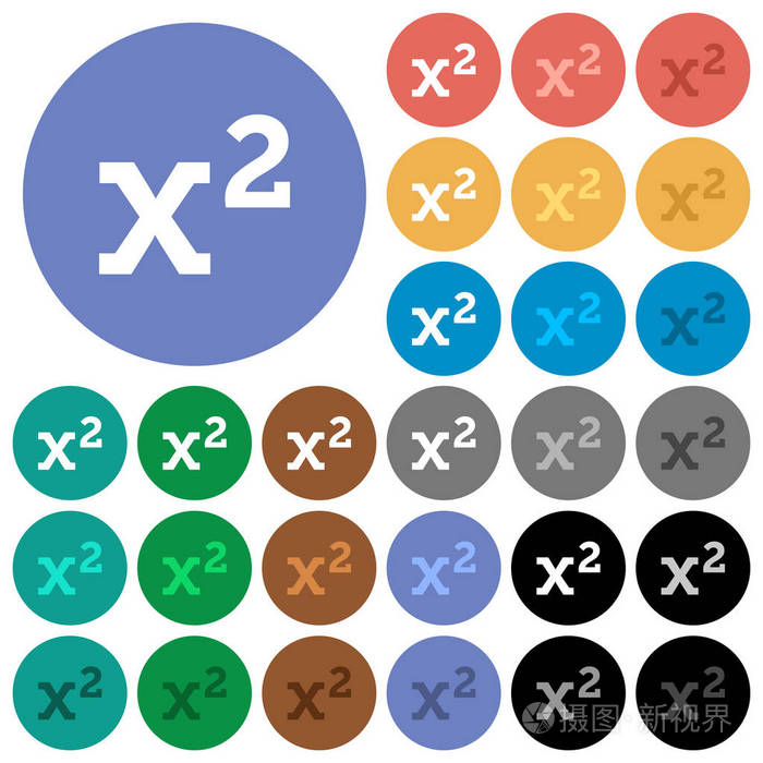数学指数多彩色平面图标在圆形背景上.