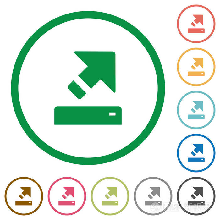 输出白色背景圆形轮廓中的平面颜色图标