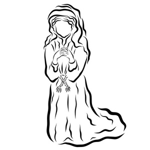 女人祈祷跪着圣经,黑色图案照片