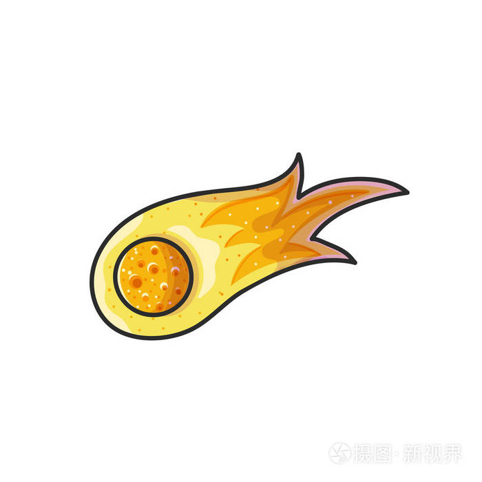 彗星手工绘制的彩色插图. 涂鸦天文现象. 卡通小行星. 宇宙图标.