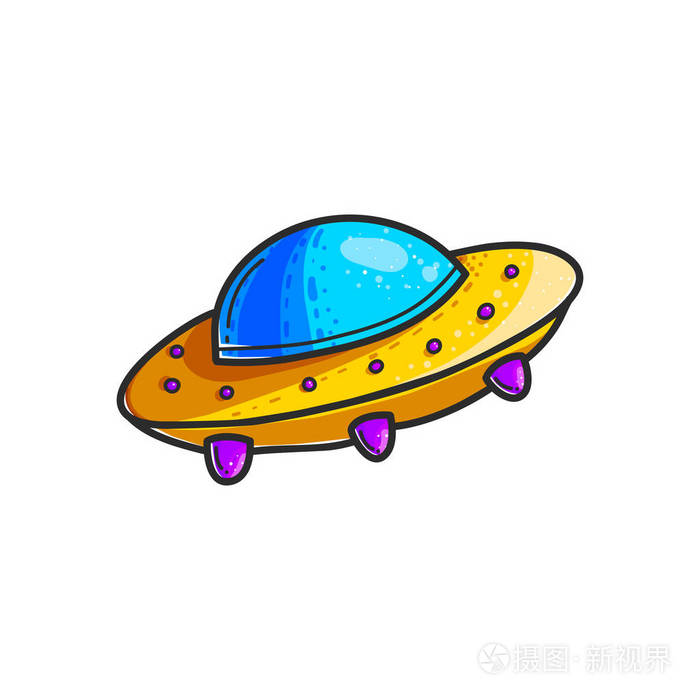 卡通飞碟手绘彩色插图可爱的不明飞行物航天飞机夹子涂鸦宇宙飞船外星